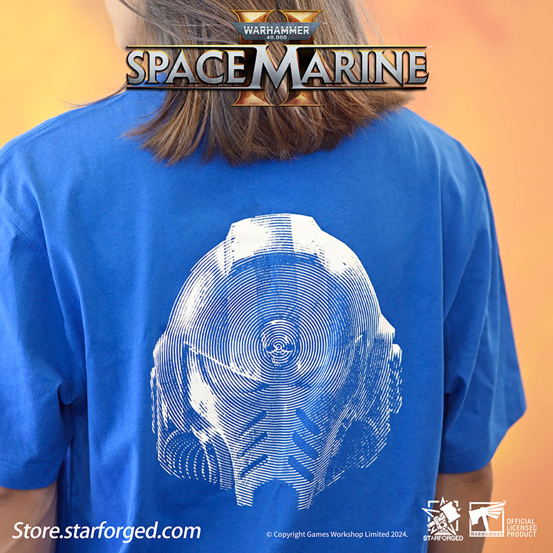 Starforged Warhammer 40000 Space Marines 2 Themed  Men's  & Women Short Sleeve Blue Tshirt  Other